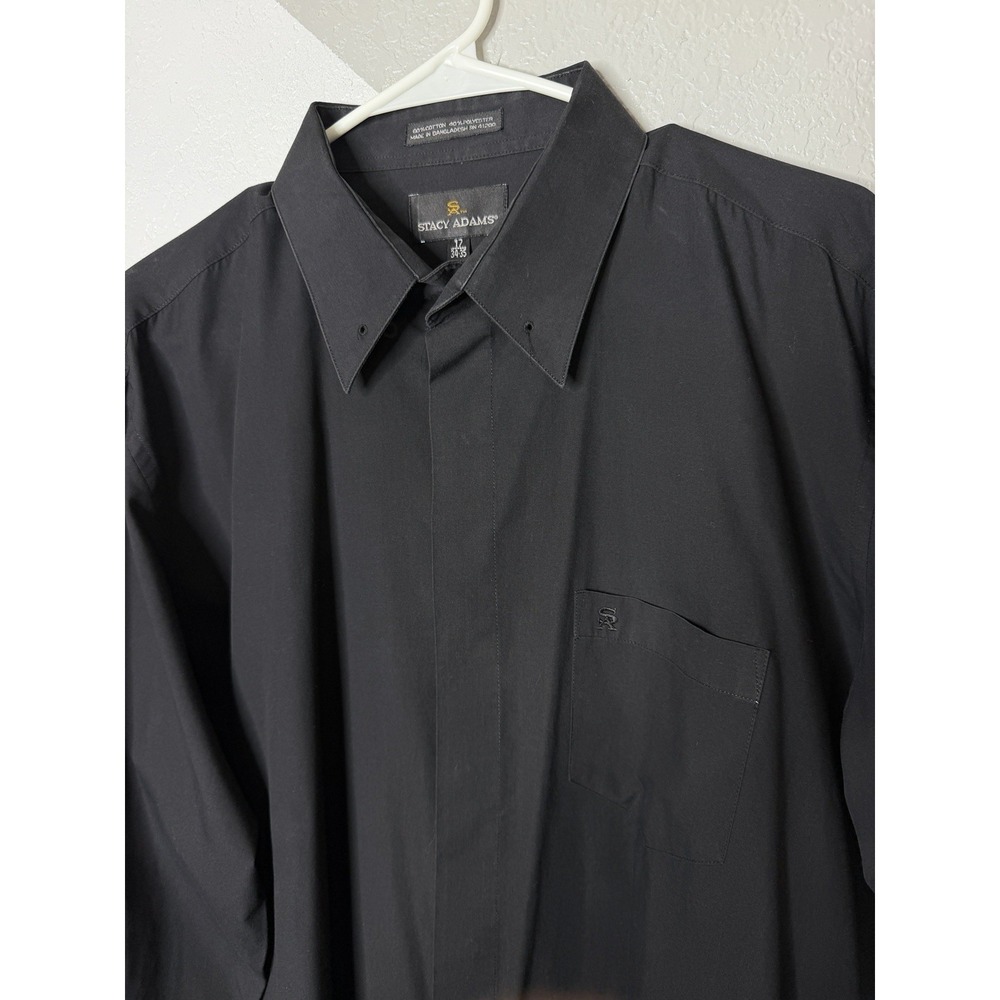 Stacy Adams Mens Dress Shirt 17 34/35 Black French Cuff Hidden Button Formal - Picture 3 of 11